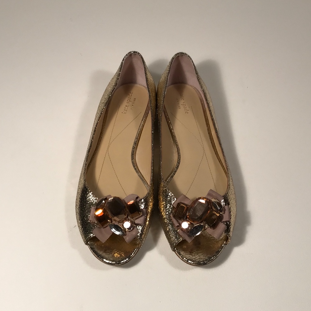 Kate Spade Gold Peep Toe Flats Women 9 M_4